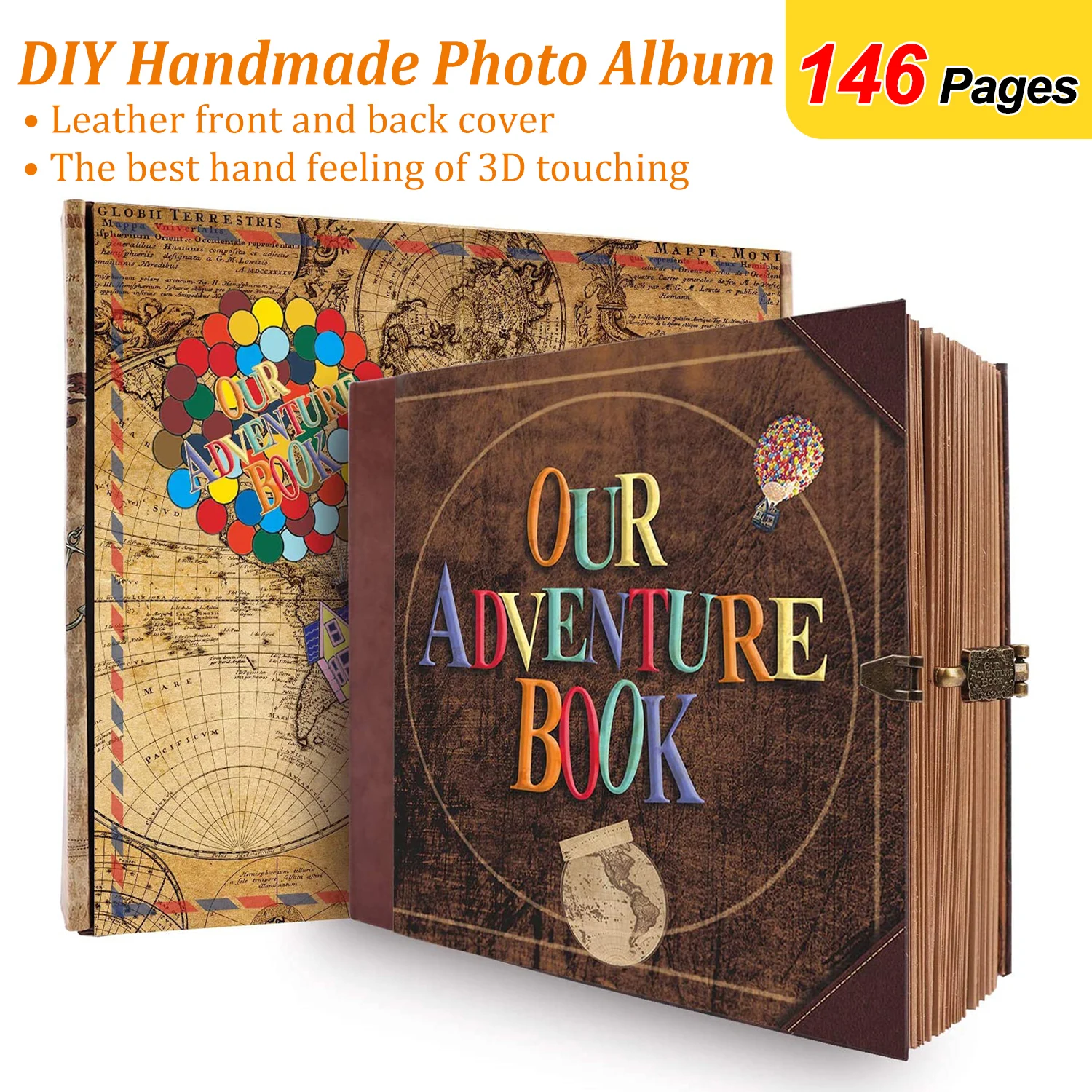 146Pages DIY Handmade Photo Album Scrapbook Our Adventure Book Retro Kraft Travel Album Anniversary Wedding Commemoration Gift