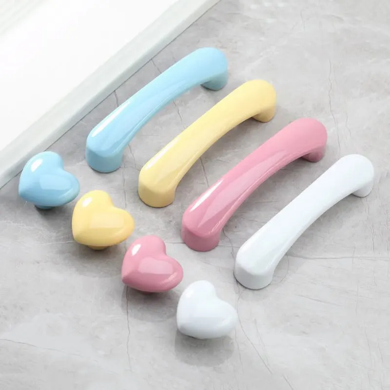 Colorful Ceramic Handles for Cabinets and Drawers Decor Wardrobe Dresser Pulls for Children's Room Cute Heart Shaped Door Knobs