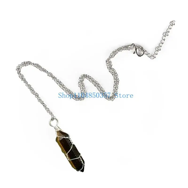 652F Healing Crystal Pendant Necklaces Pointed Stone Charm Necklace for Women Girls