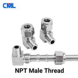 Codo de acero inoxidable 304 SS, accesorios de tubo de doble férula, Conector de tubería de 6-12mm OD a rosca macho NPT de 1/8 