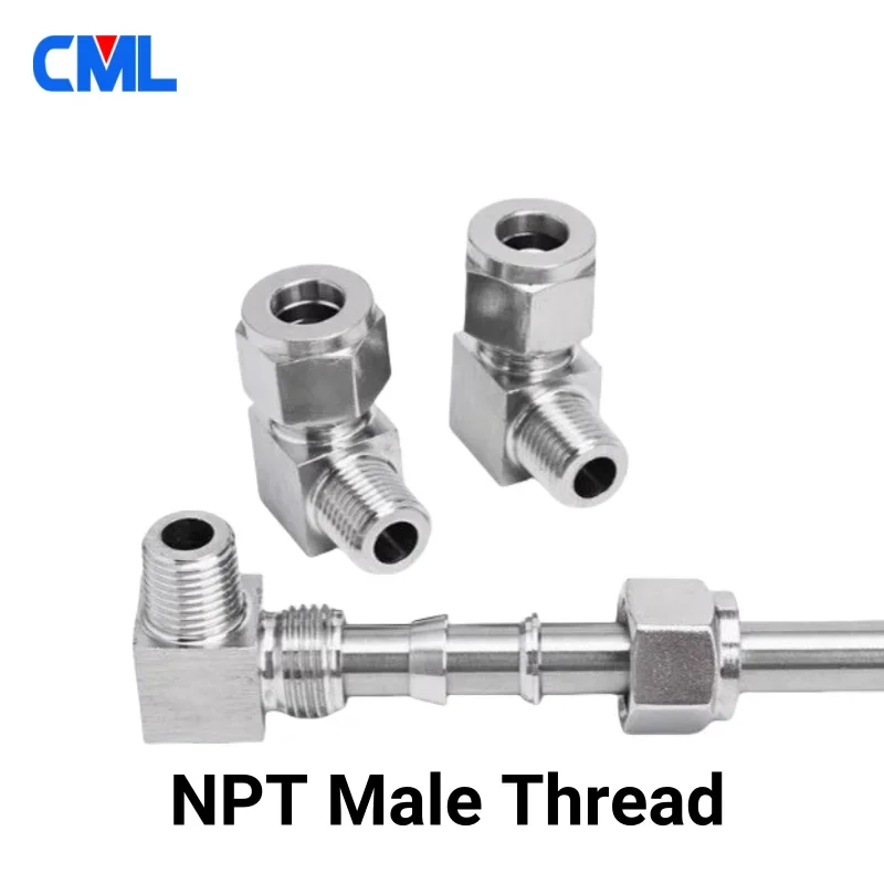 304 SS Stainless Steel Elbow Double Ferrule Tube Pipe Fittings Connector 6-12mm Pipe OD to 1/8