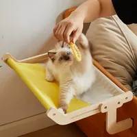 Cat Hammock Window Hanging Bed Wooden Assembly Pet Mat Adjustable Snap-on Legs Window Mounted Cats Hammock