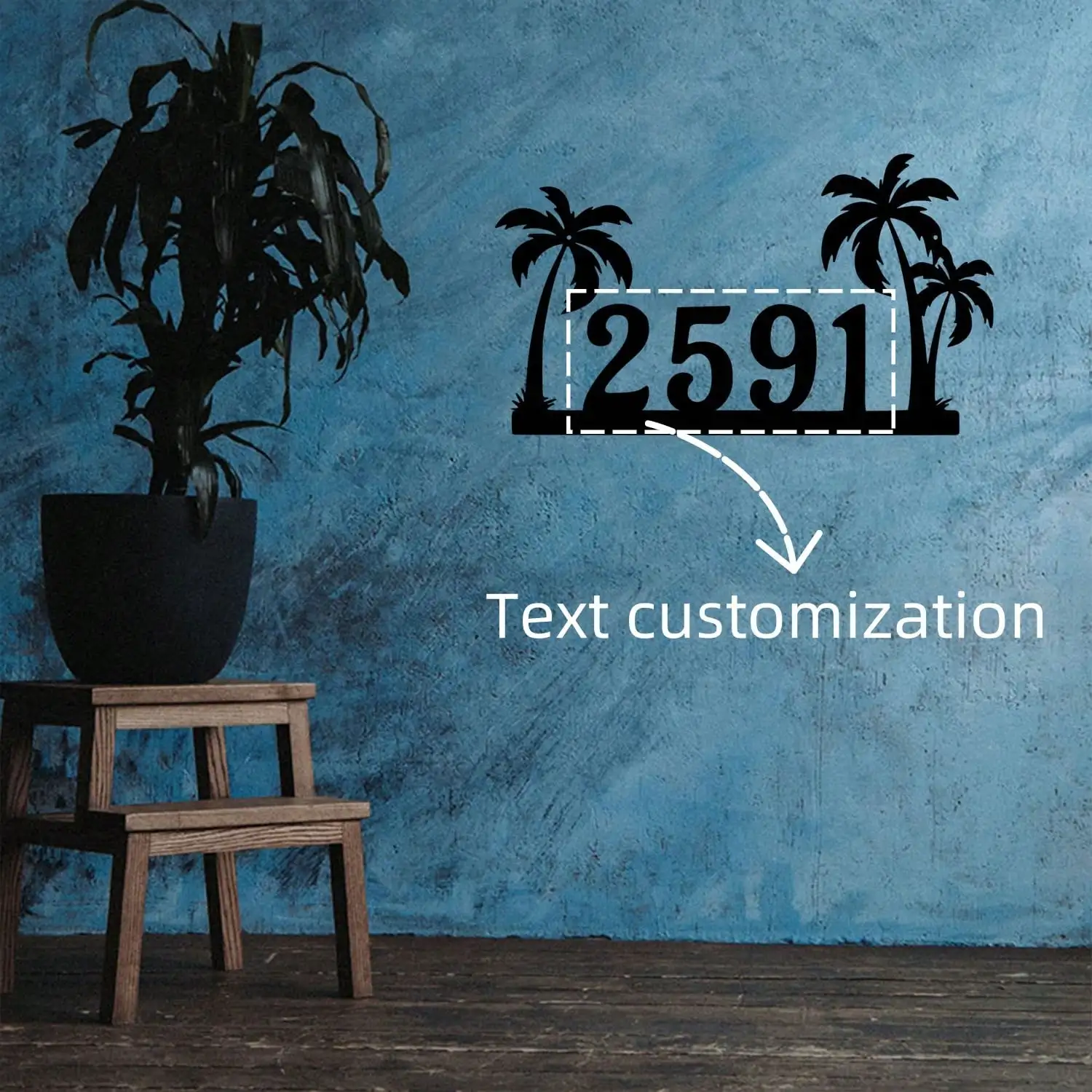 

Custom Tropical House Number Sign Palm Tree Metal Beach Decor