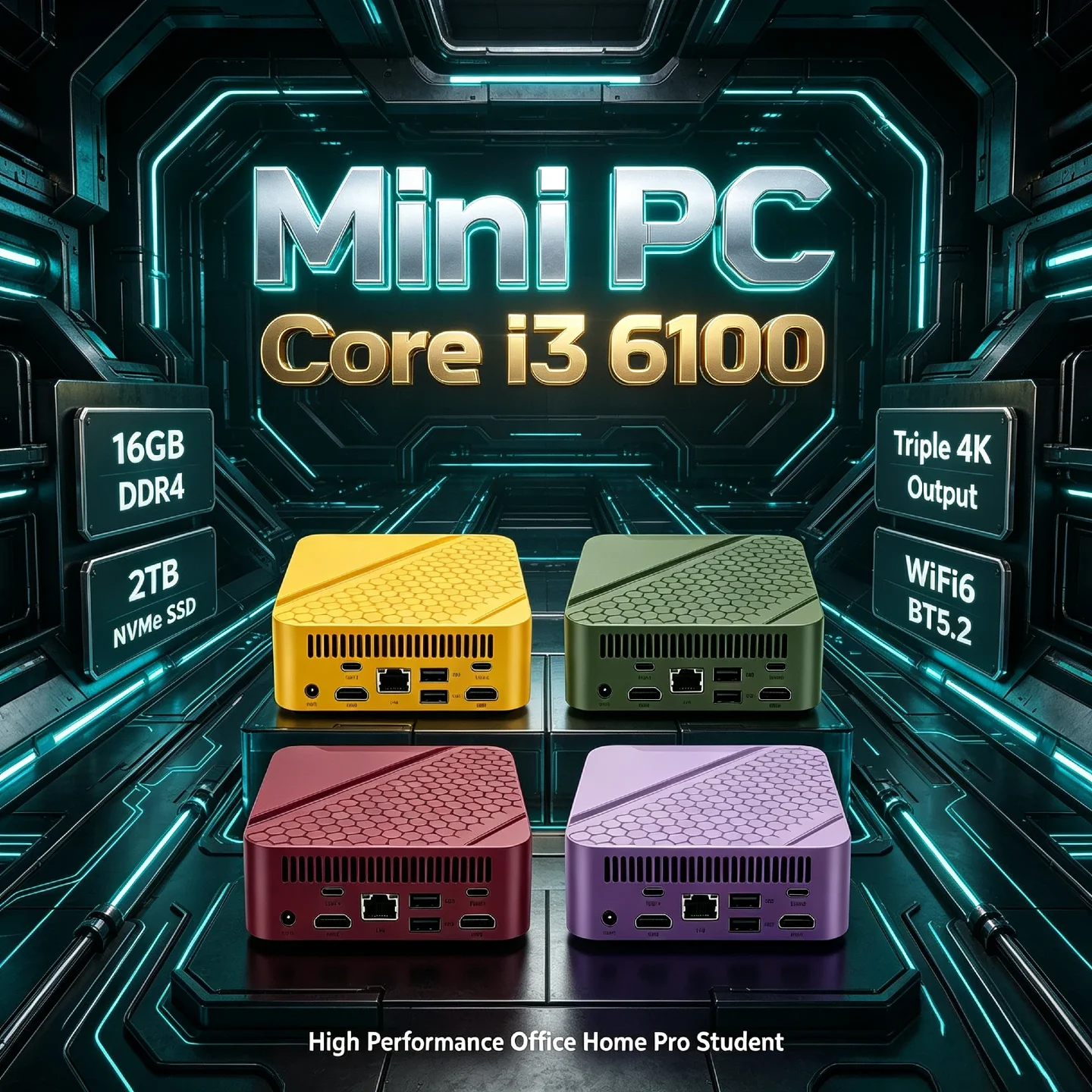 Intel Core i3 6100 Mini PC 16GB RAM 2TB M.2 NVMe SSD High Performance Triple 4K Display WiFi6 BT5.2 Home Office Pro Gaming