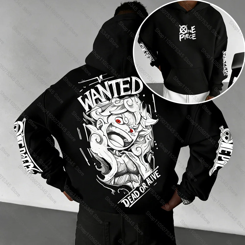 

One Piece Anime Skeleton Print Men's Hoodie Autumn and Winter Fleece Lining Long Sleeve Streetwear Hip Hop Oversized Y2k Clothes