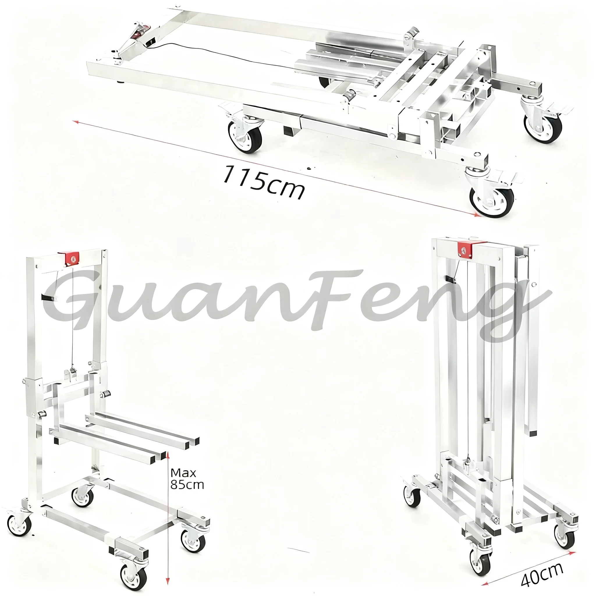 60Kg Load Adjustable Lifting Stacker Trolley, Portable Folding Retractable Hand Cart for Warehouse Material Handling