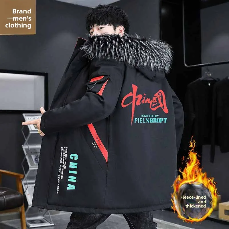 

Мужская зимняя утепленная хлопковая куртка средней длины на флисовой подкладке, теплая повседневная модная куртка с капюшоном на молнии