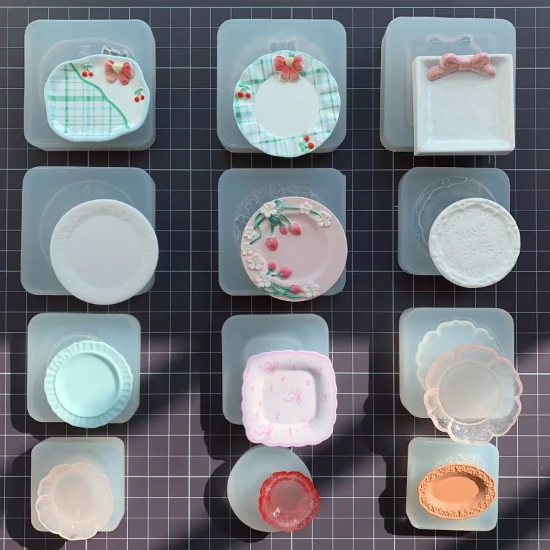 Mini Lace Plate Silicone Mold Miniature Tableware Mold for UV Resin Epoxy Resin DIY Dollhouse Mini Food Play Craft Making