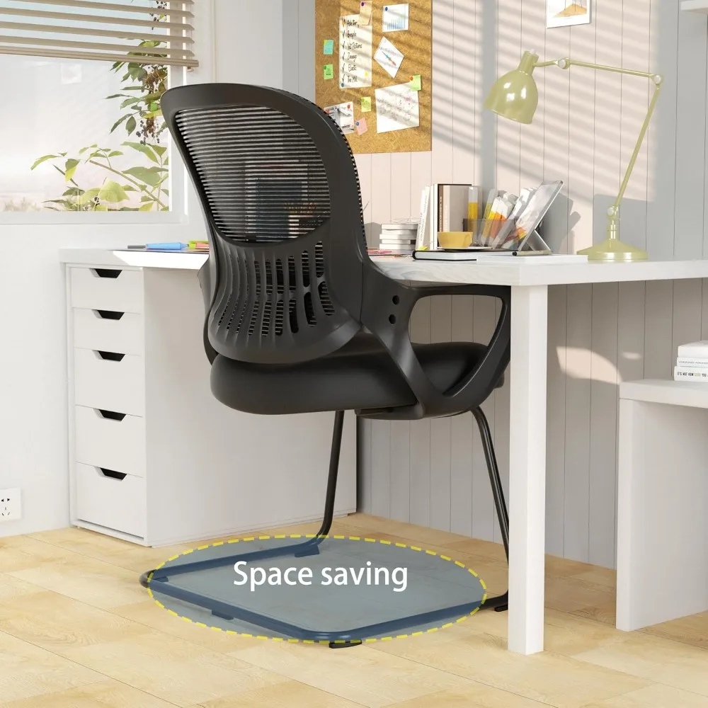 Office Desk Chair No Wheels Set of 4, Ergonomic Executive Sled Base Mesh Computer Chairs with Comfy Arms and Lumbar Support