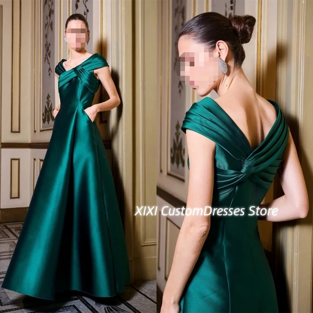 

Coustomize A-Line V-Neck Luxury Evening Dresses Floor-Length Prom Dresses Zipper Up Ruffle Sleeveless Wedding Party Dress