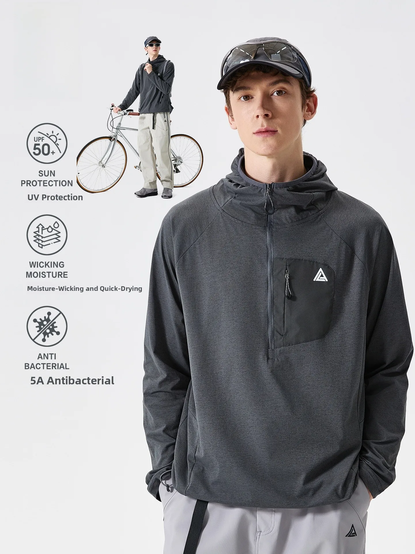 

LAZY DAY TREND Men's Outdoor Climbing T-irt Long Sve Loose Fit Qui Dry Sportswear with Hood Moisture ng Top