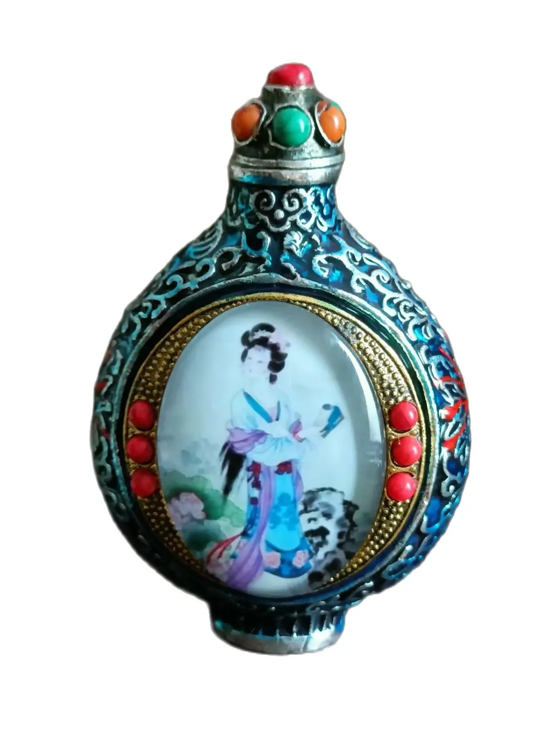 vintage chinese carved snuff bottle beautiful woman enamel Painted glow-in-the-dark rare snuffbox peking fine gift hobby collect