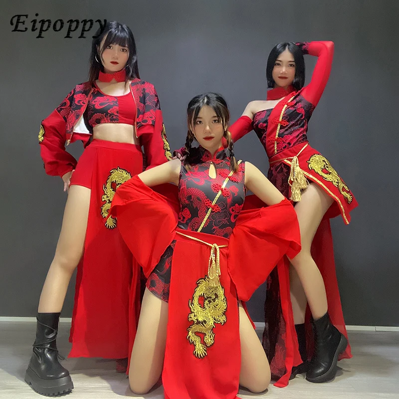 Chinese Style Women's Team Costume Jazz Costumes Female Song-Promotion Costume Dancing Dress