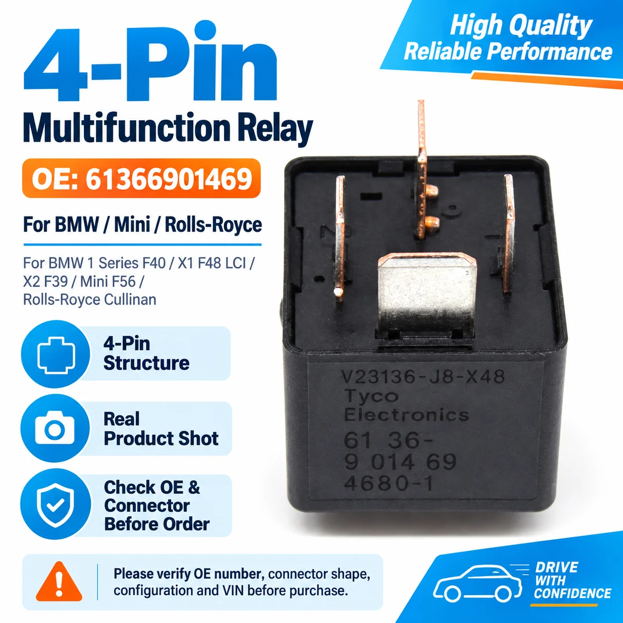 61366901469 61360141228 4 Pin Multifunctional Automotive Relay for BMW MINI 1 2 3 5 6 Series X1 X2 X3 X5 2007-2019