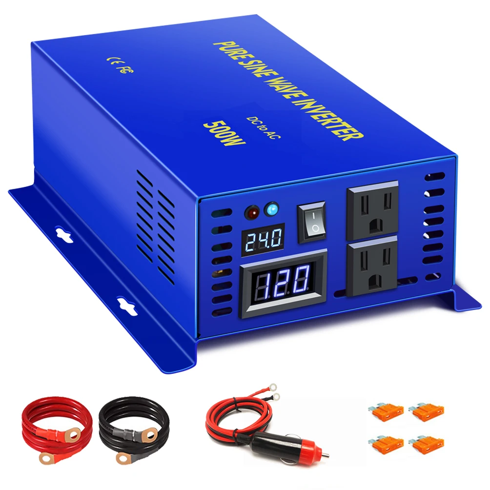 

500W Pure Sine Wave Solar Inverter 24V 220V Power Inverter Transformer 12V 36V 48V DC to 120V 230 240V AC Converter LCD Display