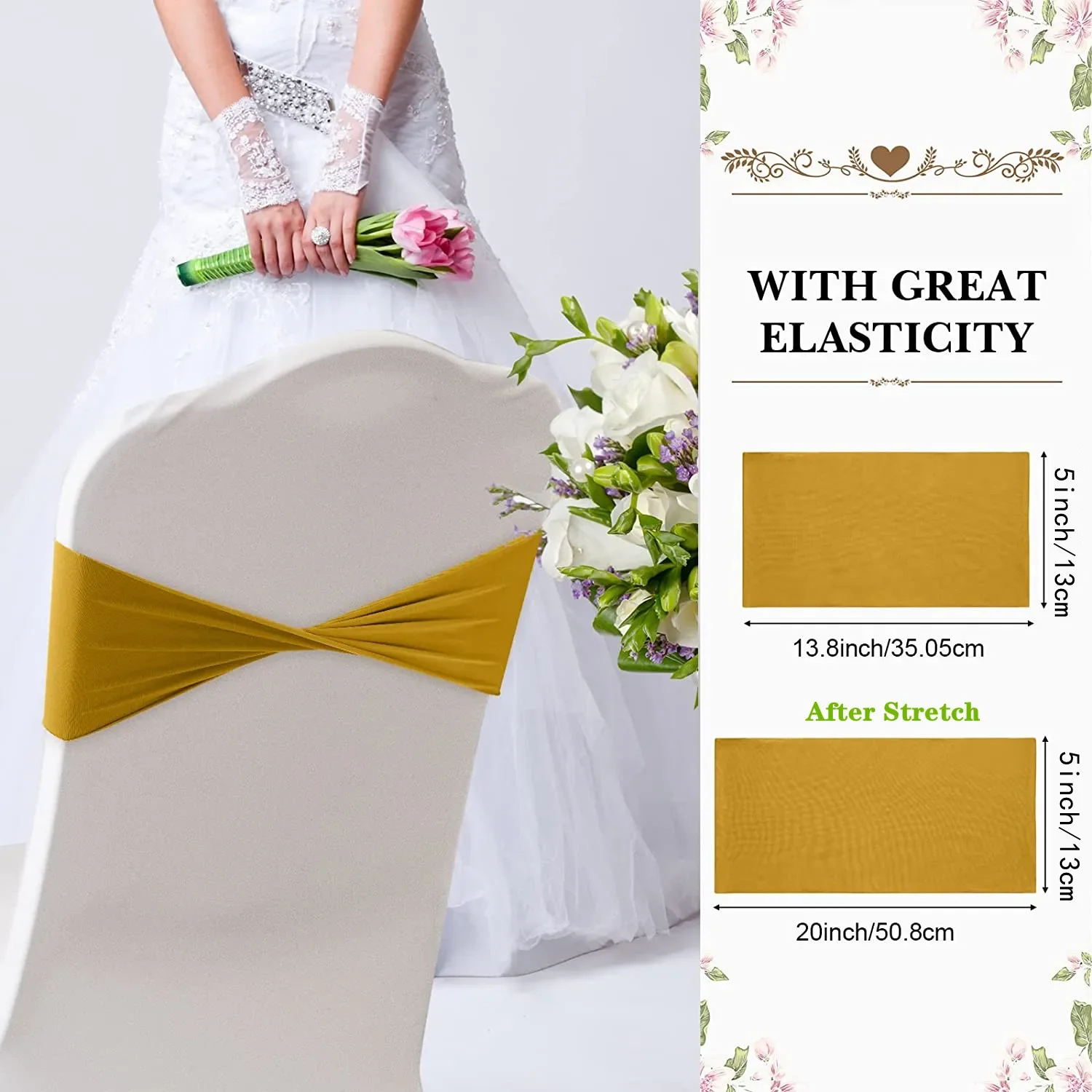 

20PCS/Set Spandex Stretch Chair Sashes Bows,Elastic Chair Cover Bands Ties Without Buckle Wedding Reception Banquet Events