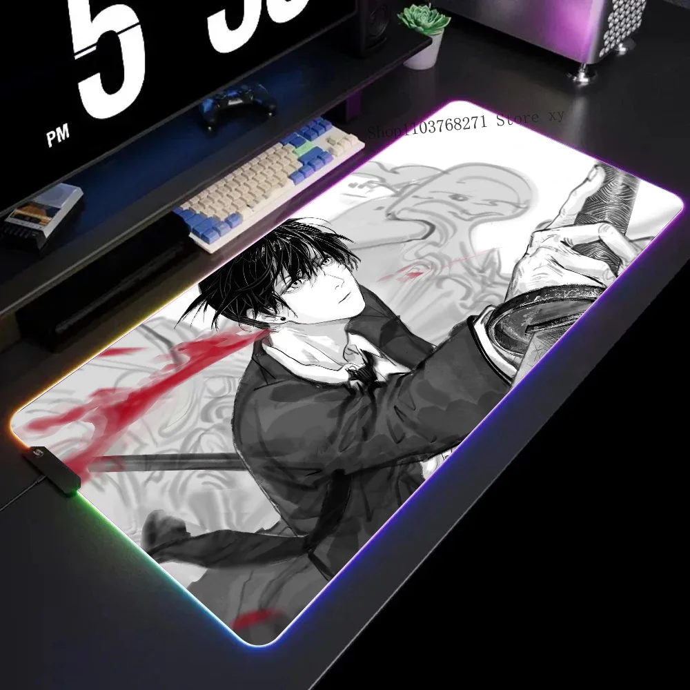 

Aki Hayakawa Chainsaw Man Mousepad XXL RGB Gaming Mouse Pads HD Black Gamer Accessories Large LED