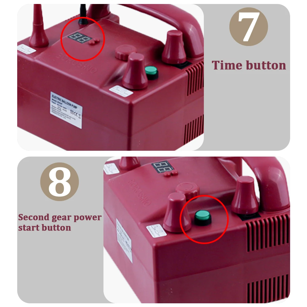 Elektrische Ballongebläsepumpe, rosaroter Ballon-Luftpumpe mit zwei Düsen, 220 V, 800 W, mit 2 Aufblasdüsen zur Dekoration – Detail 5