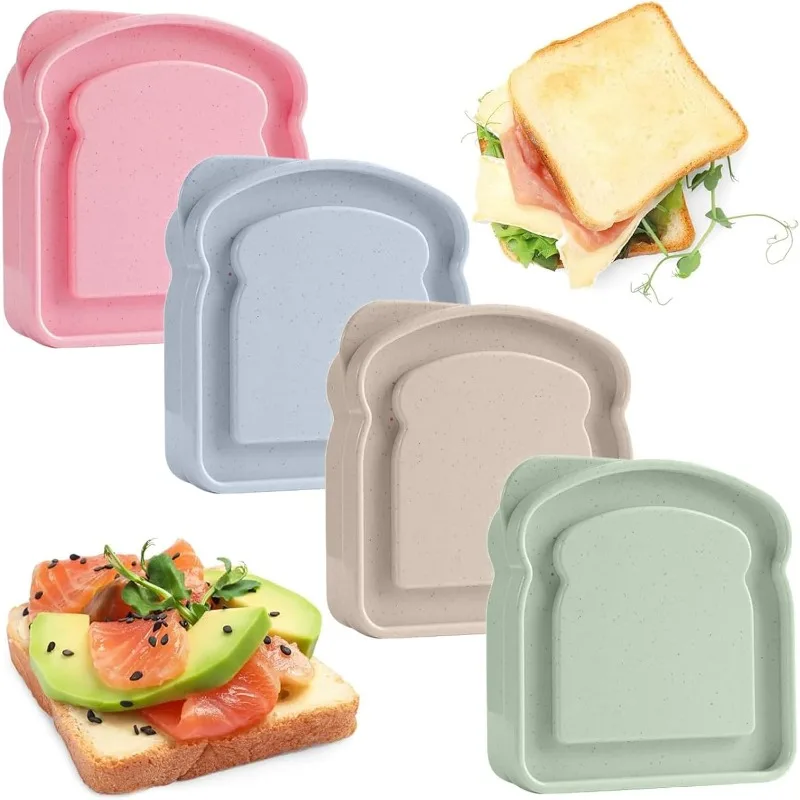 1/4pcs Sandwich Container Lunch Box Toast-shaped Food Storage Device with Cover Reusable Home Camping Picnic Students