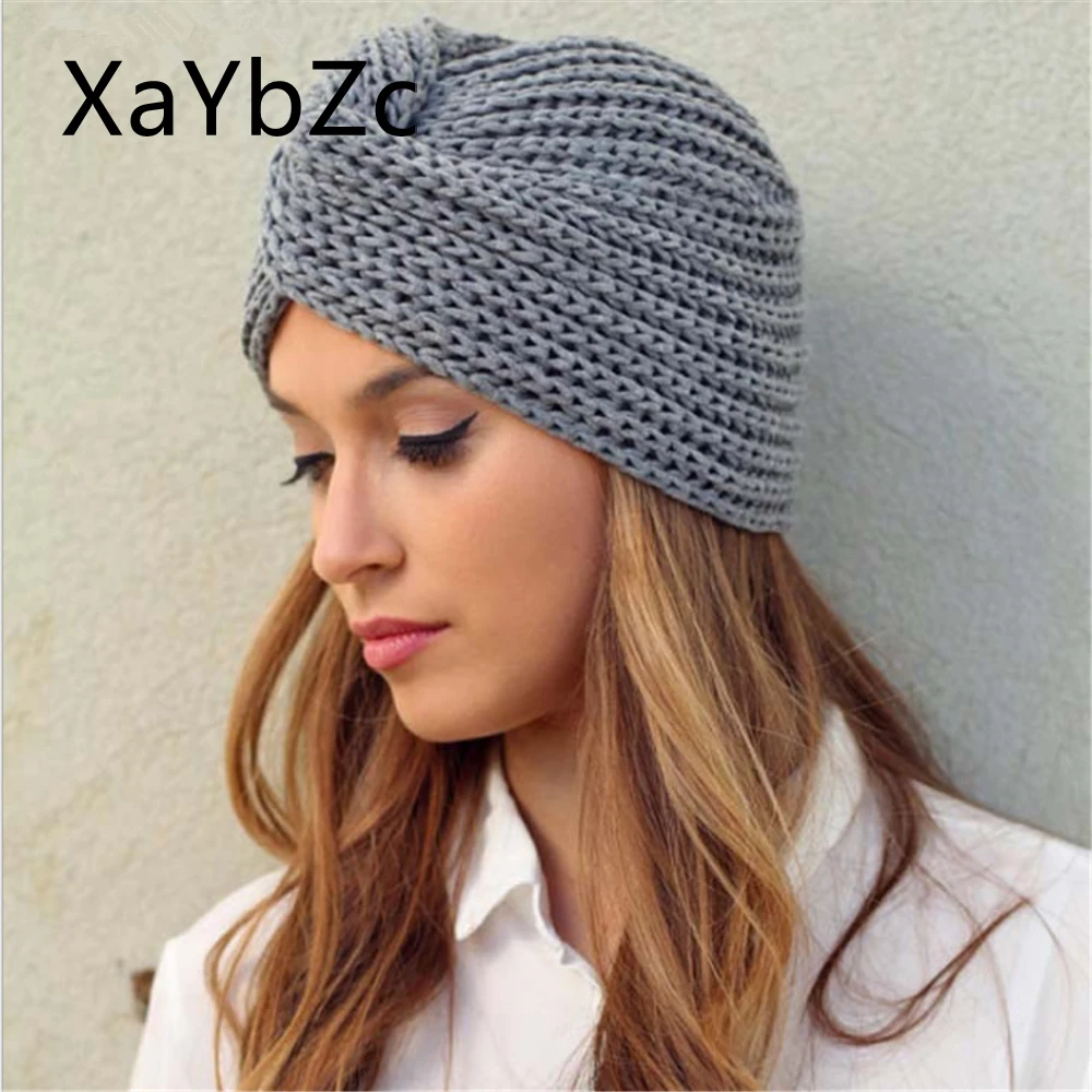 Women's Knitted Turban Hat Bohemia Cashmere Cross Wrap Head Lndian  Wool   Bonnet Turbante Cap