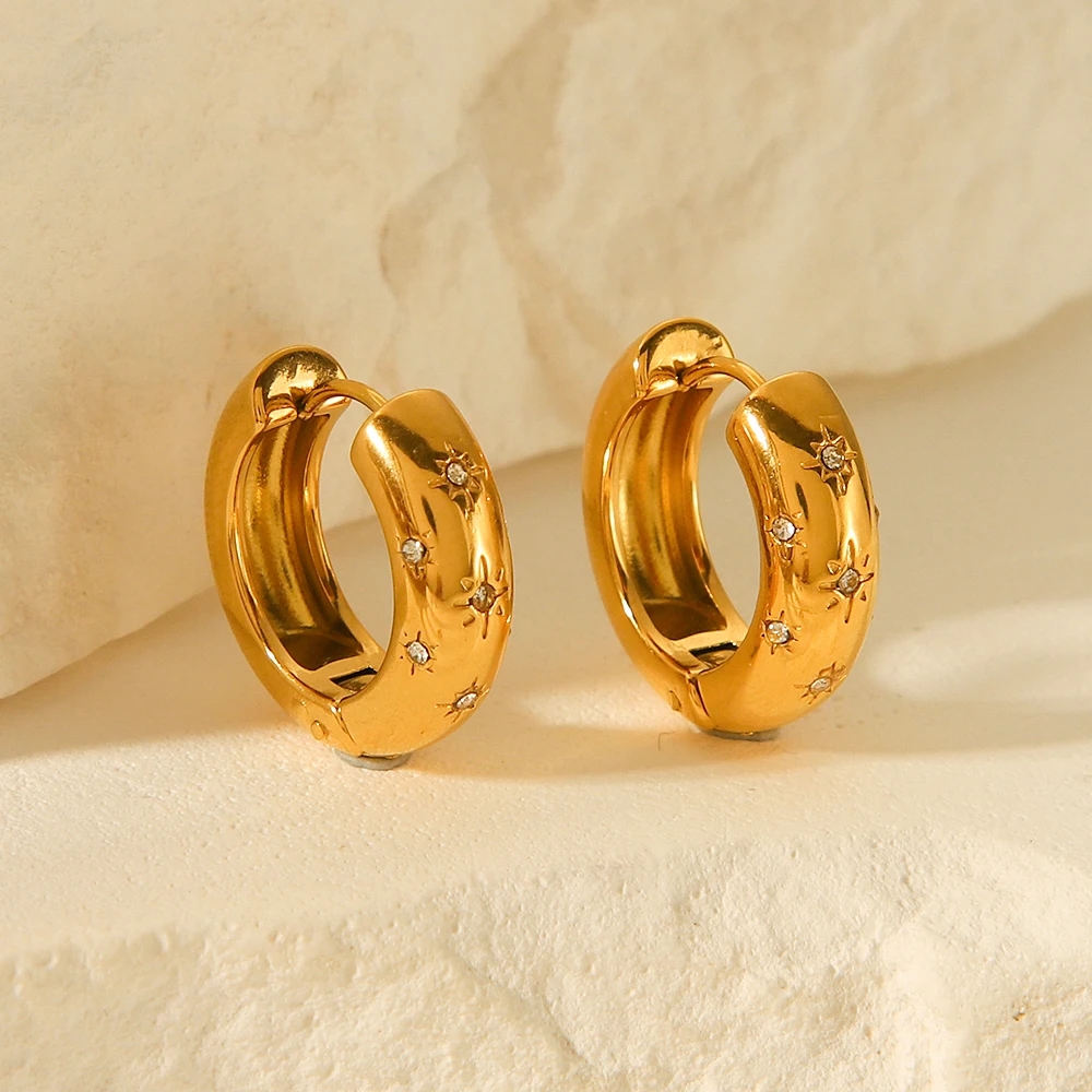 

Fashion Classic Round Stainless Steel Earrings With Minimalist Design For Women 18k Gold Plated Earrings Inlaid With Zircon