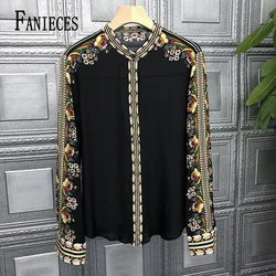 FANIECES 2XL 3XL Retro Print Elegant Chic Office Lady Button Up Shirt 2024 Spring Autumn Women Fashion Commute Tops Blouses 6258