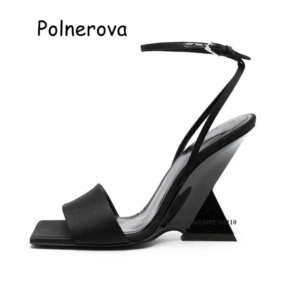 

Square Toe Sandals One Belt Word Buckle Women's Shoes Strange Style Wedges Front Rear Strap Solid Sexy Elegant Casual Sandals