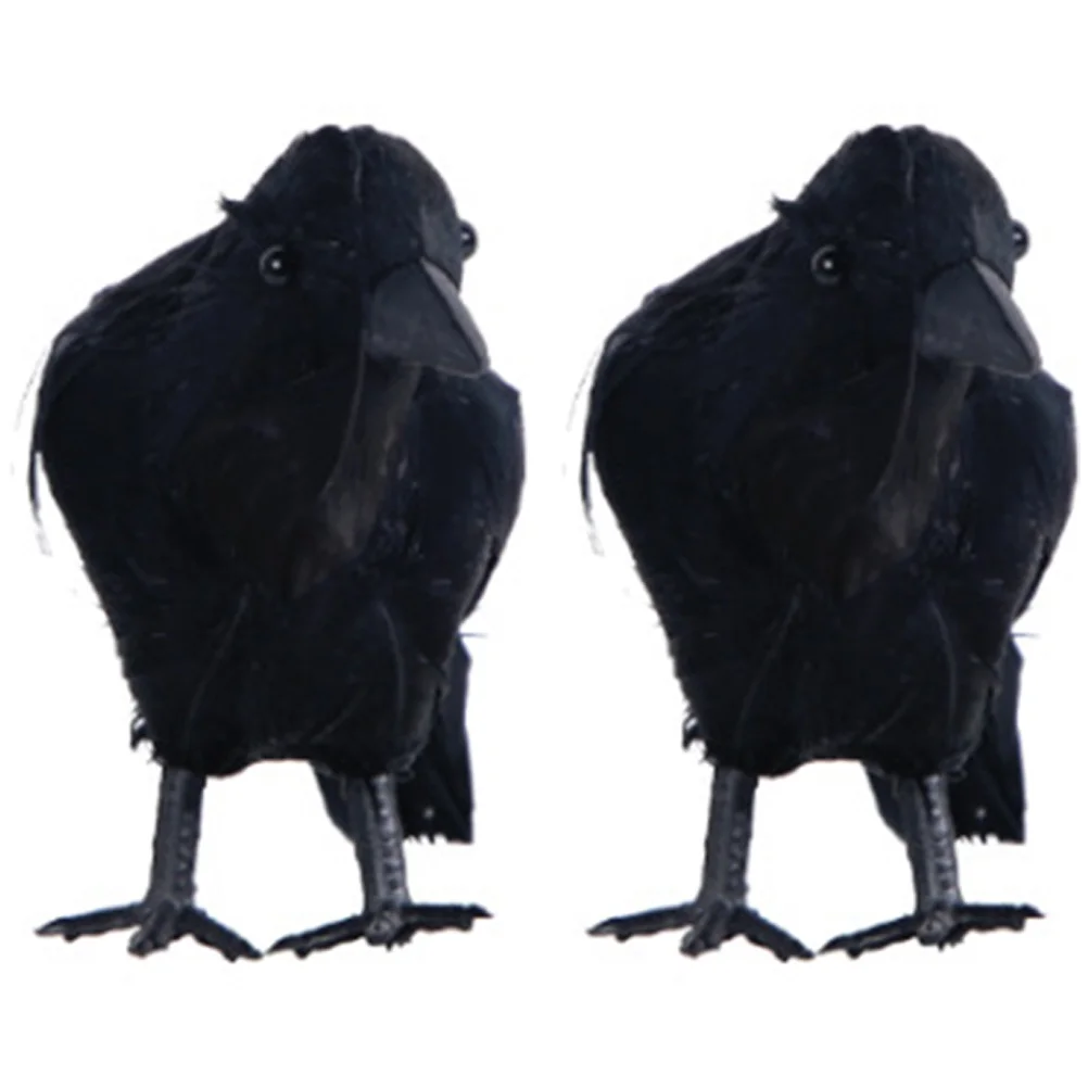 

2Pcs Spooky Crow Decoration Realistic Halloween Party Prop Decor Ornaments Decor Crow Tricky Toy