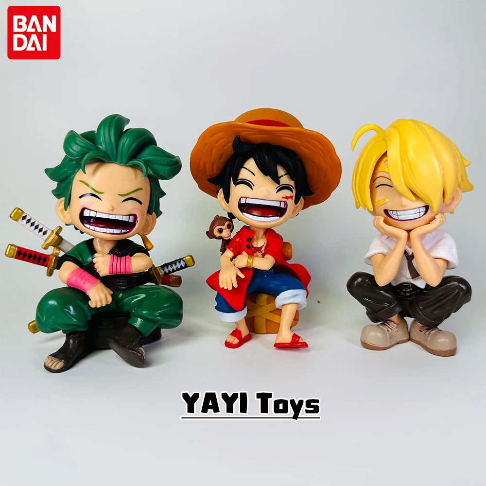 One Piece Anime Figure Sitting Laughing Luffy Action Figures Kawaii Sanji Zoro Figurine Collection Toys Doll Gift Model