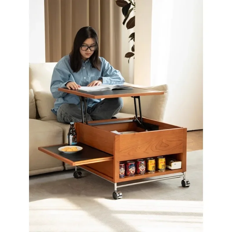 Mobile lift coffee table solid wood