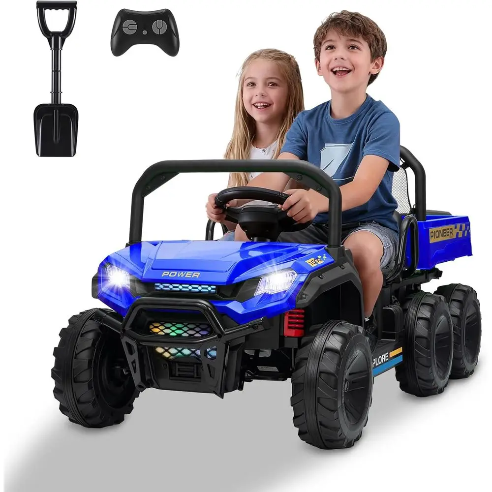 24V 2 Seater 6 Wheel Dump Truck Ride on Car for Big Kids 3-8 with Remote, Max 7MPH, 4WD Kids Electric Car Toy w/Electric ,Blue