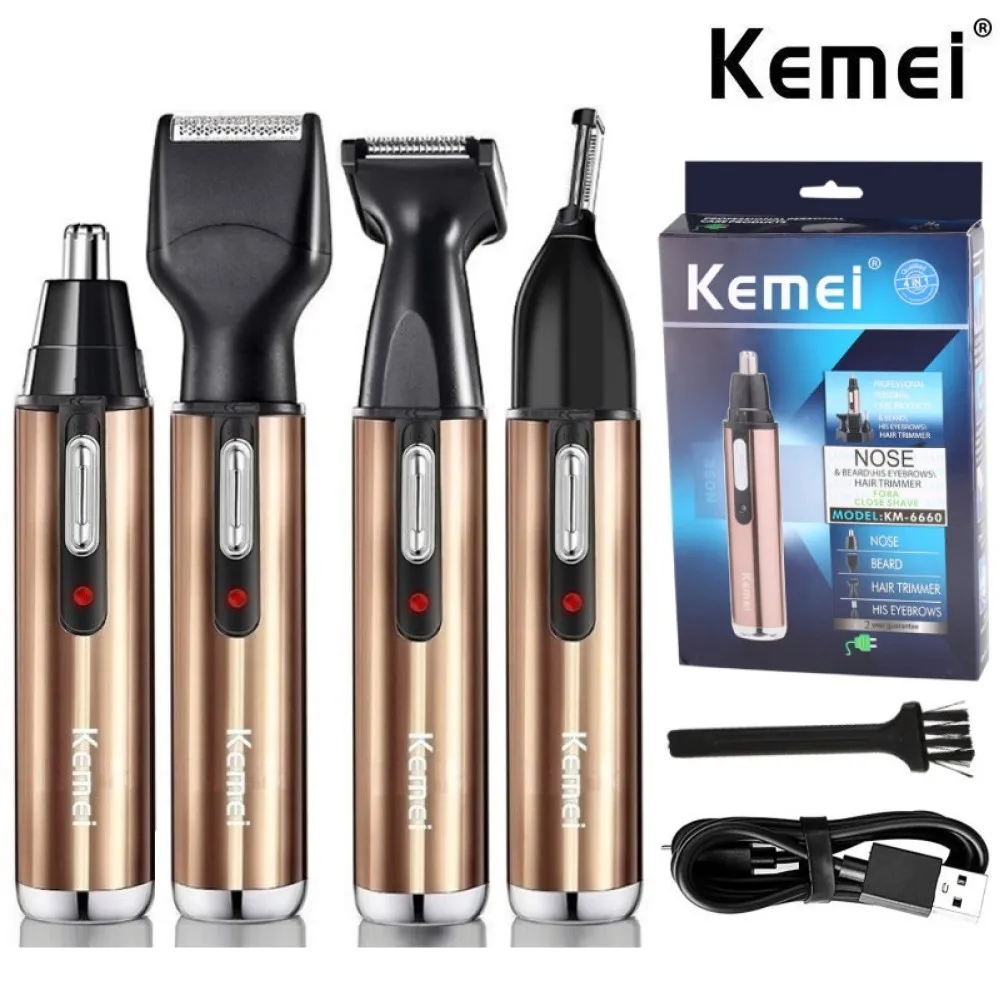 Kemei All in one rechargeable nose trimmer beard trimer for men&women grooming face eyebrow nose hair trimmer for nose and ear