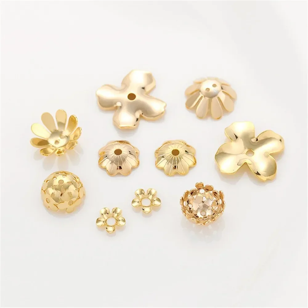 14K goud verpakt grote bloemenhouder met vijf bloemblaadjes bloemen halfronde parelhouder DIY handgemaakte armband accessoire partitio