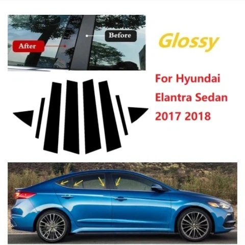

For Hyundai Elantra 2005-2023 8PCS Window Trim Covers Center Film Column B C Pillar Posts Sticker Car Accessories