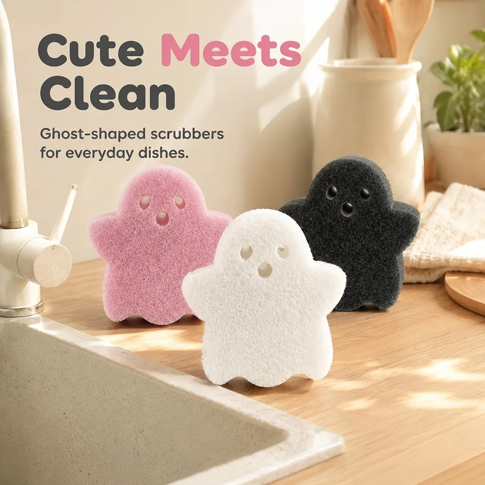 3pcs Halloween Cleaning Sponges Kitchen Pot Dish Scrub Sponges Double-Sided Sponges Composite Stain-Removing Cleaning Sponges