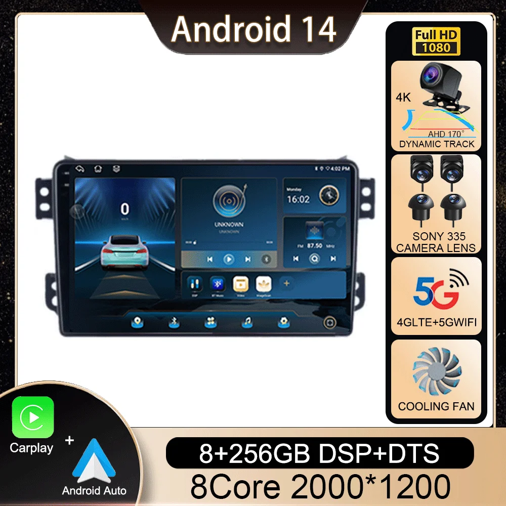 Android 14 Car Radio for SUZUKI Splash Ritz OPEL Agila 2008-2014 WIFI+4G GPS Navigation Multimedia Player Head Unit 2Din Stereo