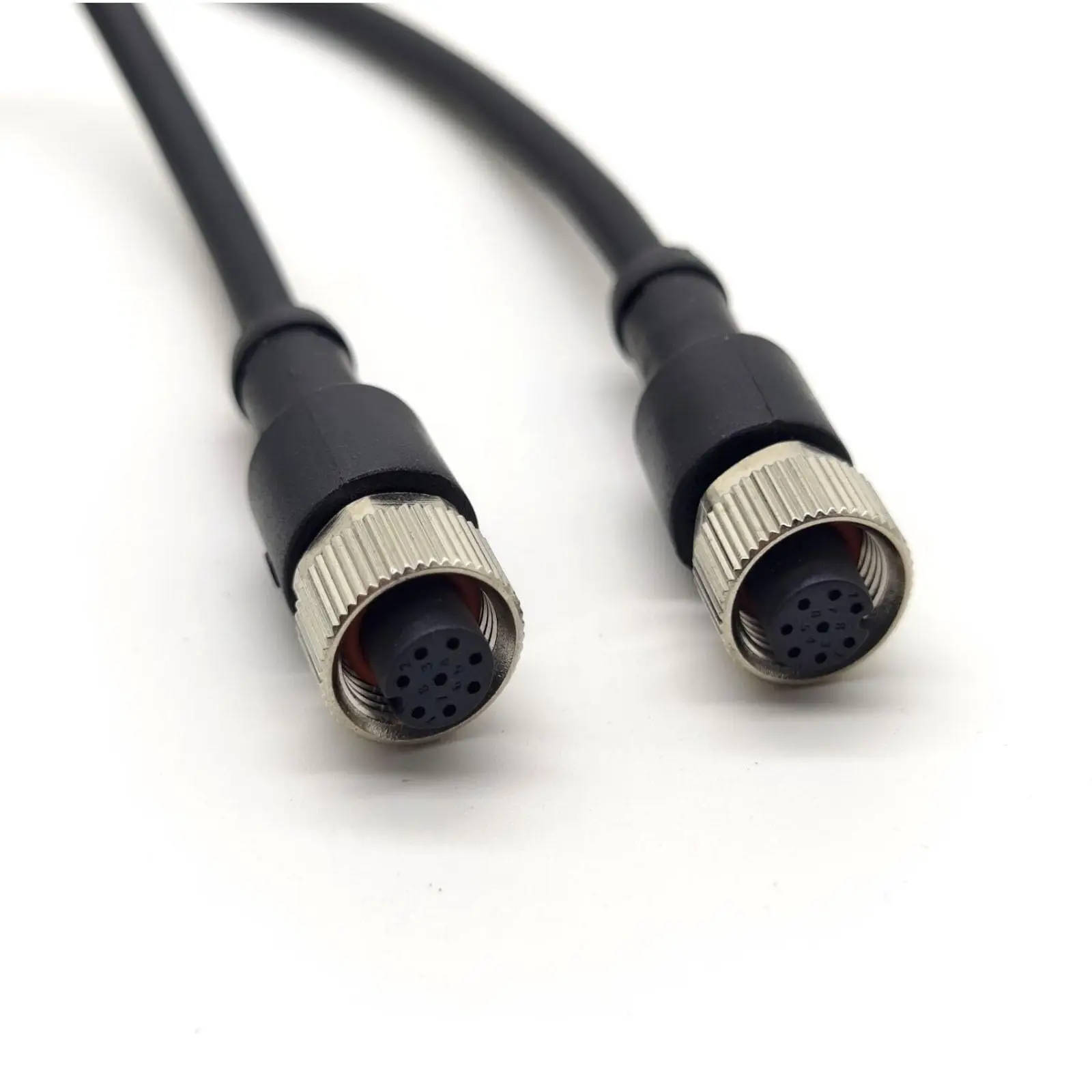  M12 8 Pin Female To Female Cable A-Coding Straight Connector 1M AWG24 PVC Black Cable Unshielded