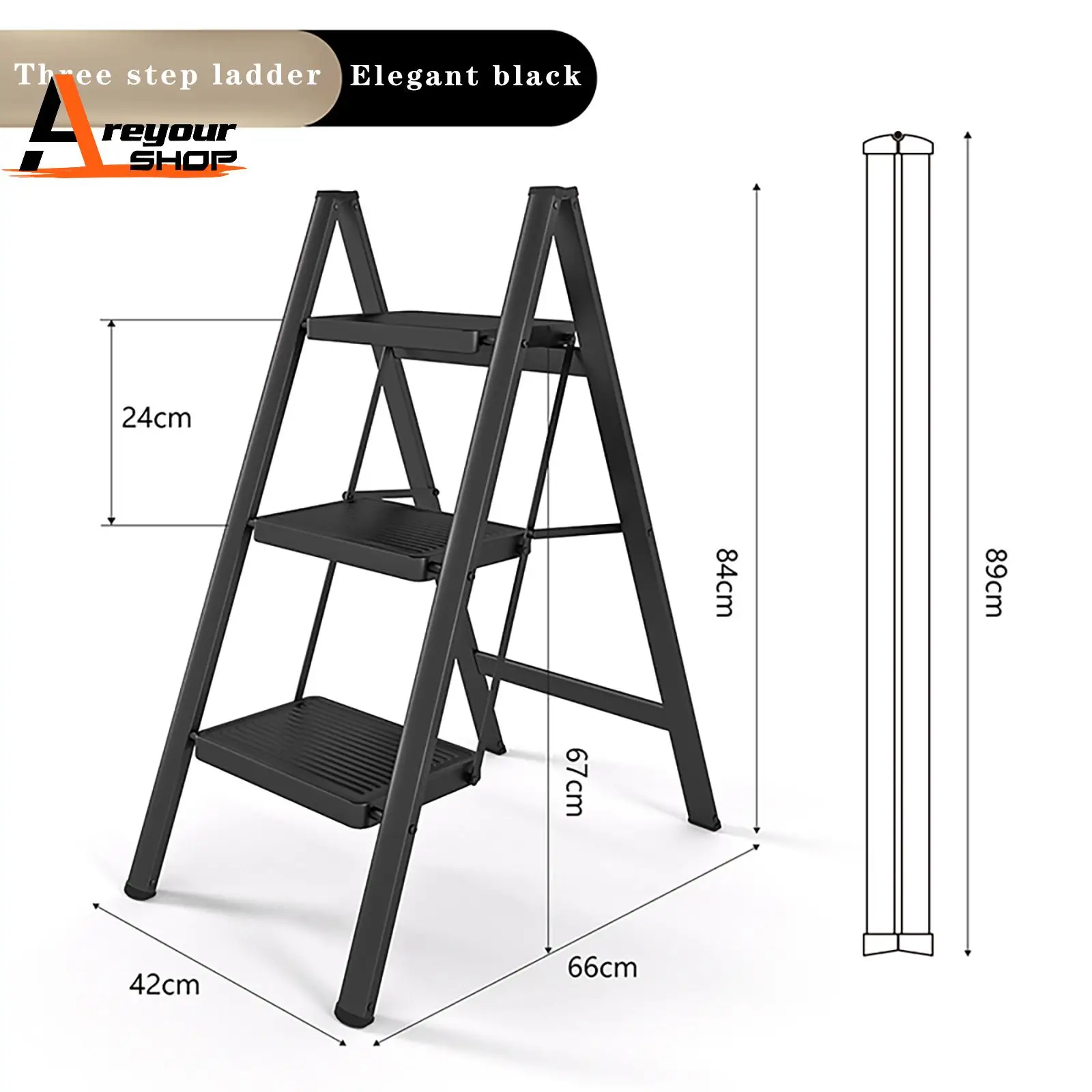 

Stepladder, 3 Tiers, Foldable, Aluminum, Wide, Lightweight, Compact, Ladder