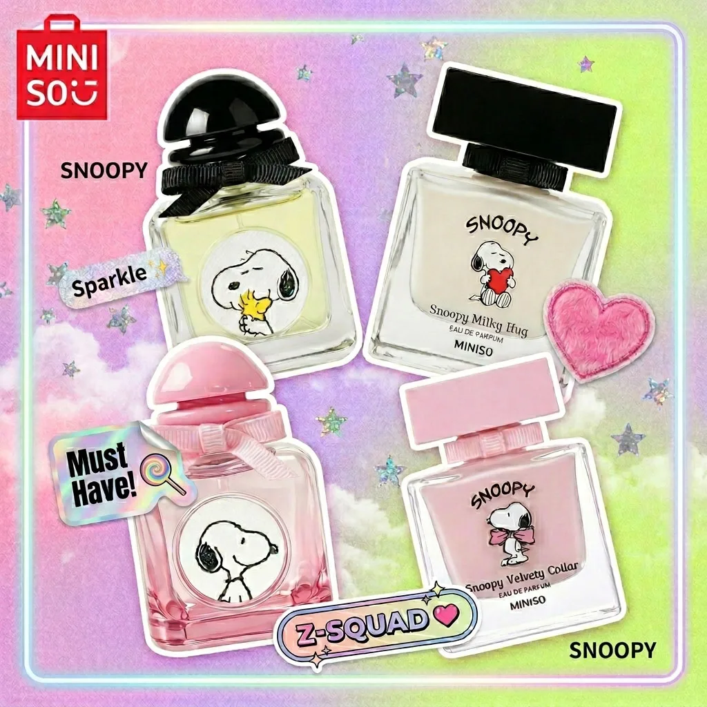 

Miniso Snoopy Peanuts Women's Eau de Toilette, Single Item, Comforting Fruity Floral Scent with Strawberry, Rose & Vanilla Sweetness, Pink Square Bottle with Ribbon, Ideal Gift for Women