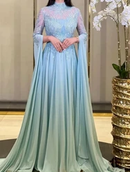 Customized Women Evening Dresses Long Sleeve High Neck Sequined A Line Boho Chiffon Formal Occasion Prom Dress Wedding Party