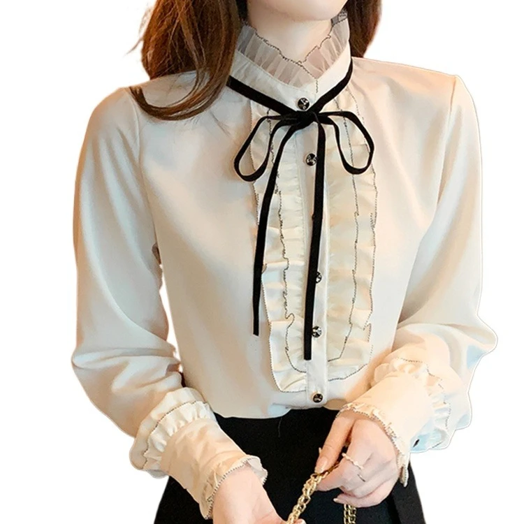 

Женская рубашка с галстуком-бабочкой на пуговицах и длинным рукавом, осенне-зимний топ, элегантная стильная блузка