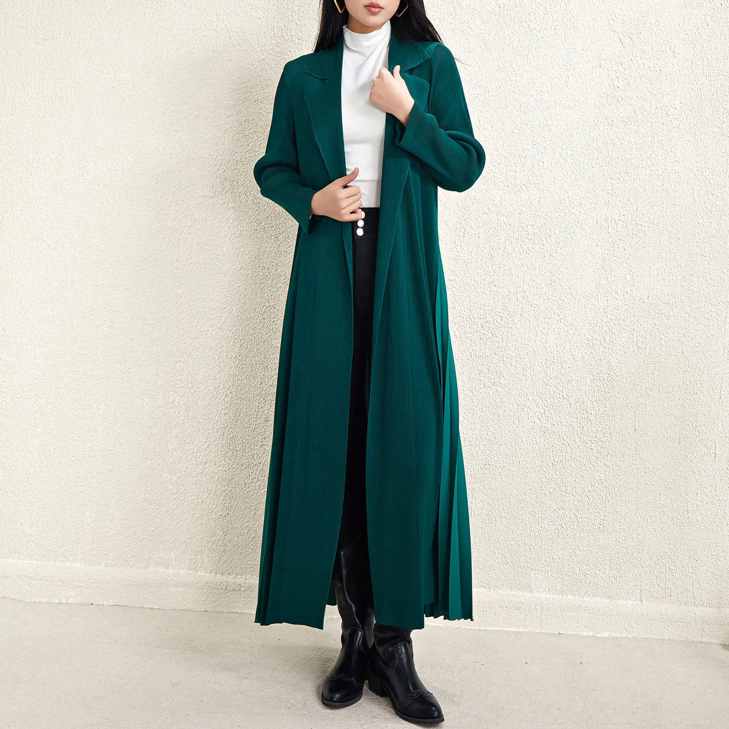 Miyake Pleated Spring and Fall Japanese Fashion Pleated Jacket Women Hundred Loose Medium-length Knee-length Pleated Windbreaker