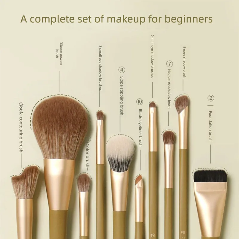 마스터 아보카도 10종 세트 휴대용 부드러운 초보자용 파우더 섬세하고 매끄러운 메이크업 브러쉬