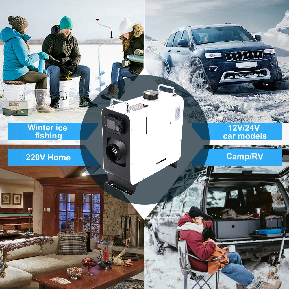 2/8KW New Diesel Air Heater White vertical 12V/24V/220V Bluetooth Car Heater with Silencer Remote Control for Car Truck Boat RV