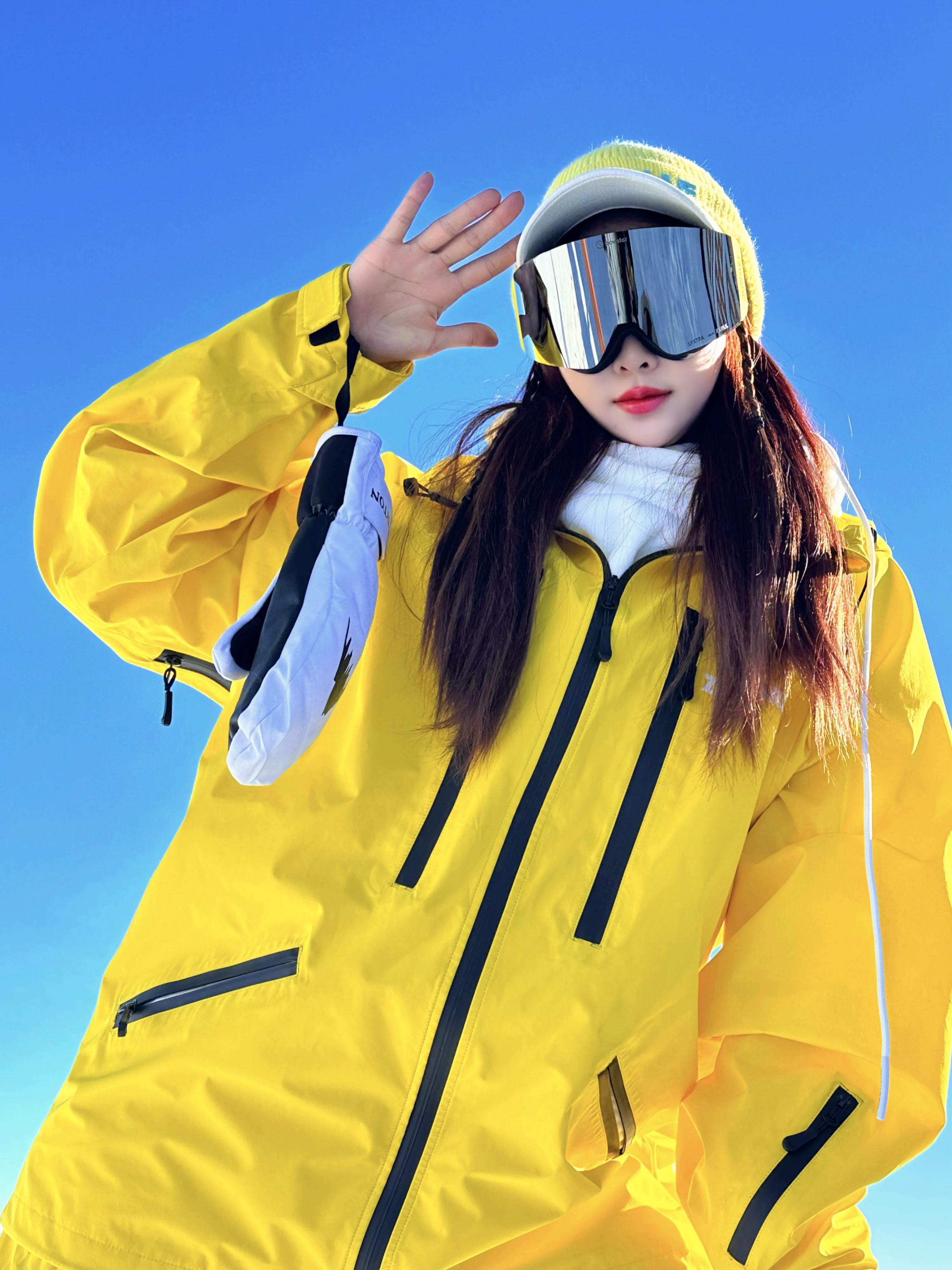 NuJune X zachariah 2024 outono e inverno novo feminino solto quente à prova de vento terno de esqui conjunto de calças de snowboard