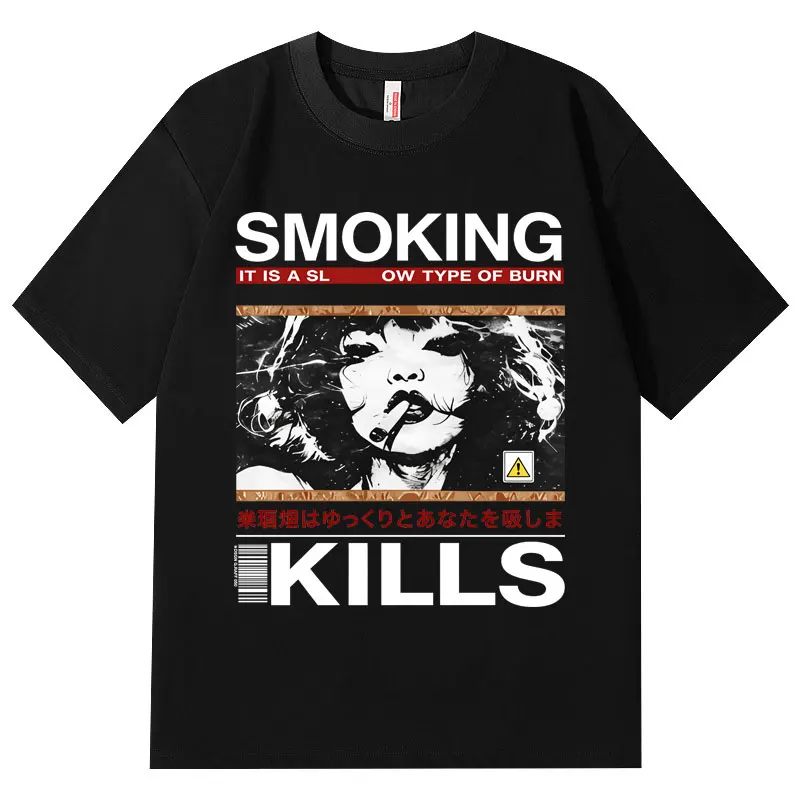 Anti Smoking Warning Graphic T Shirts Men Women Fashion Vintage Short Sleeve T-shirts High Quality 100%cotton Oversized T-shirt