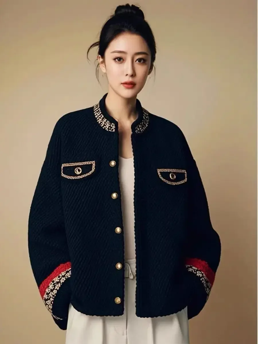 Trendy Vintage Harajuku Women Jackets Loose Autumn New Coat for Ladies All-match Patchwork  Single-breasted Pockets Design Tops