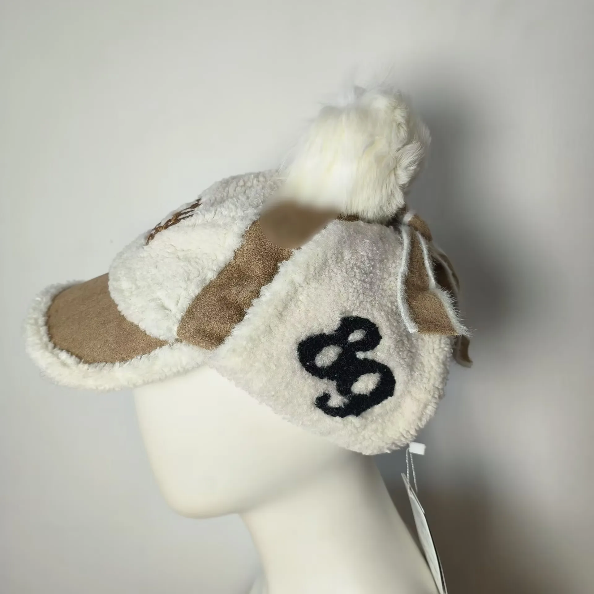 Golf cap winter lady woman ear cover warm rabbit fur ball hat