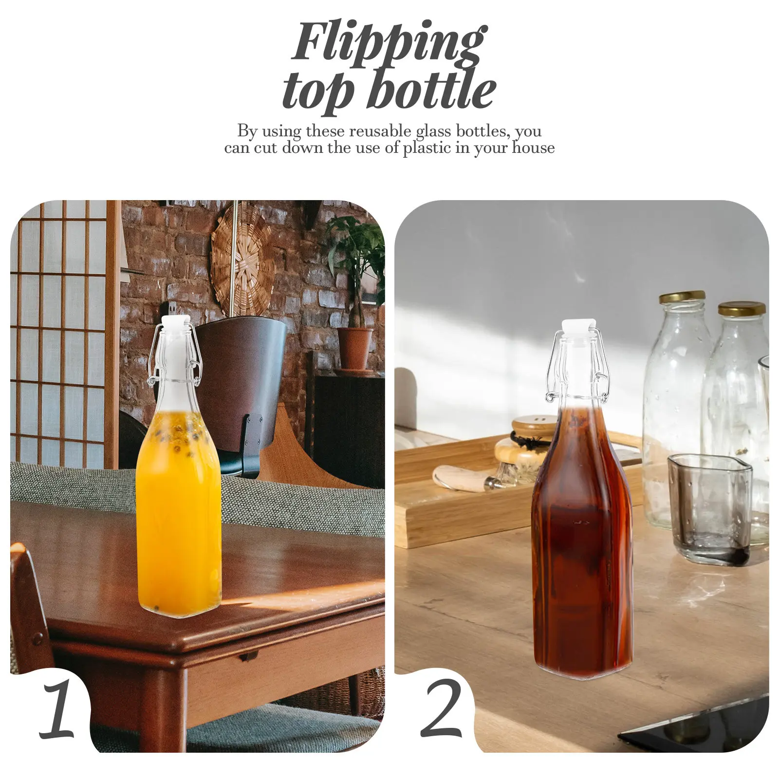 

Набор из 2 премиальных прозрачных стеклянных бутылок с герметичной крышкой-флип для уксуса, соевого соуса, сока, многоразовые кухонные емкости для хранения