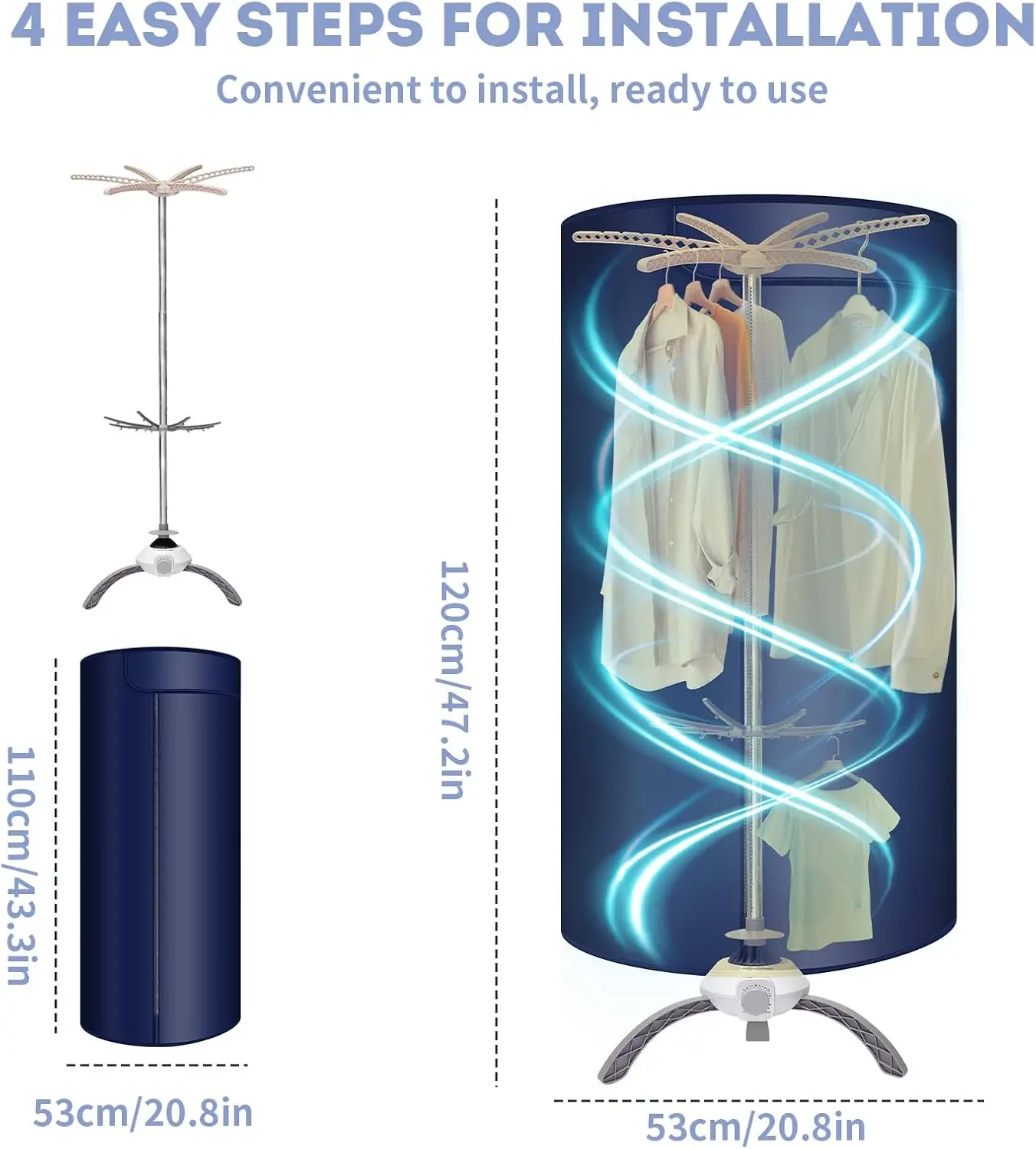 مجفف ملابس محمول بقدرة 900 وات - سعة كبيرة، مجفف قابل للطي للمنزل والسفر والمركبات الترفيهية